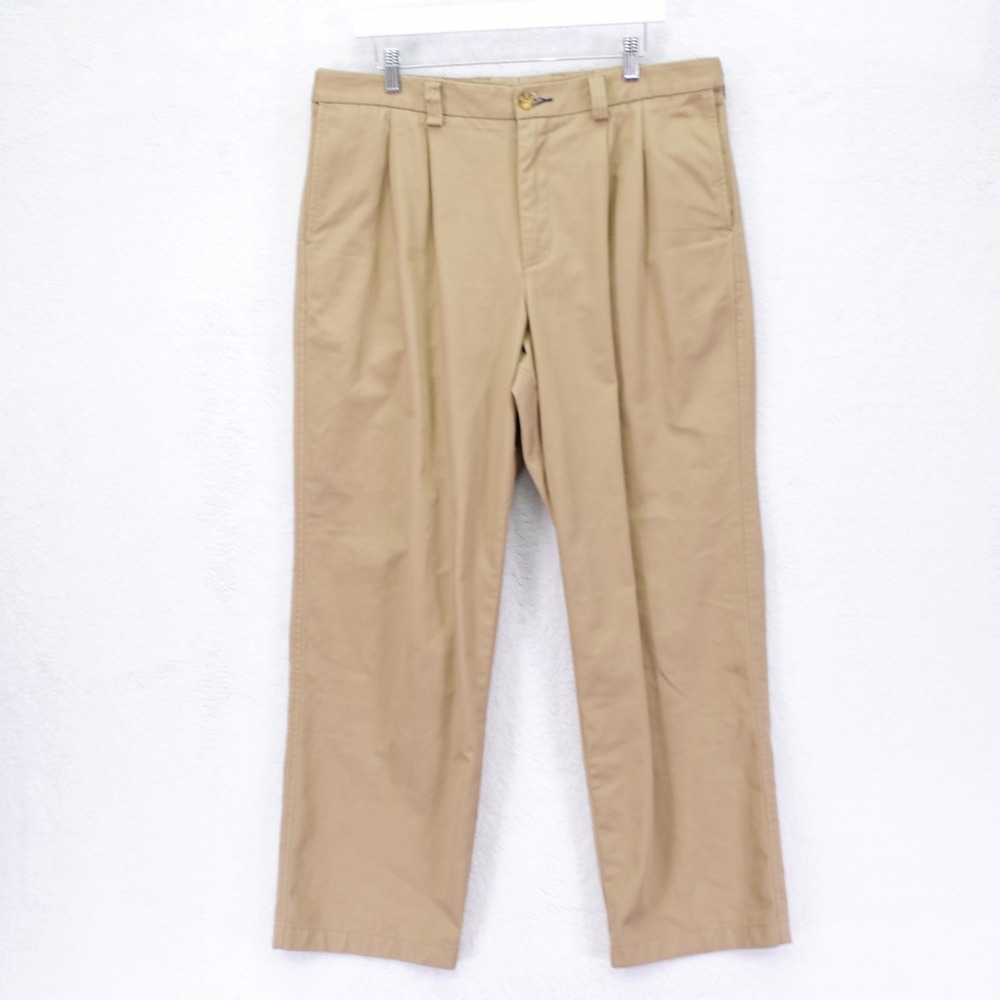 Duluth Trading Co Pleated Tan Cotton Chino Pants Elastic‎ Waist 37 / 30 Mid Rise